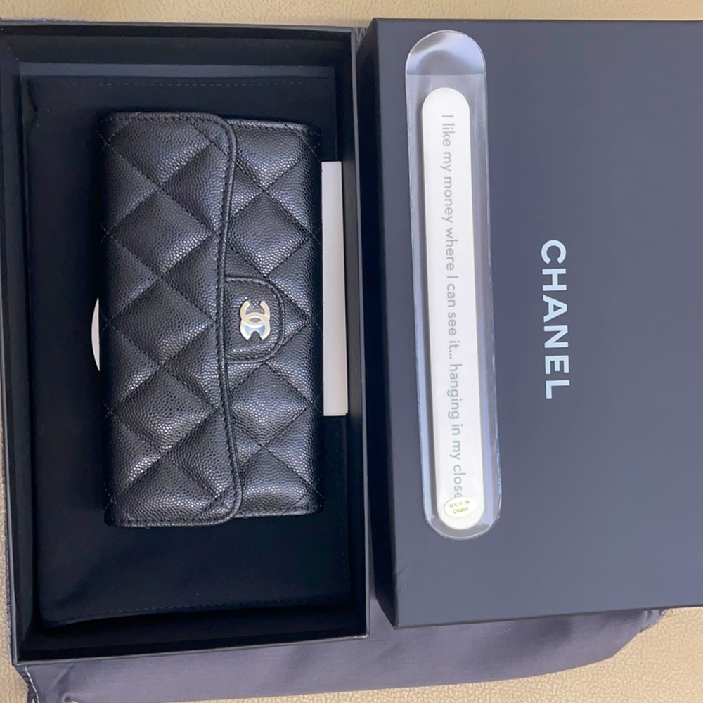 Chanel Caviar Quilted Medium Flap Black Gold: authenticity card, dust bag, box